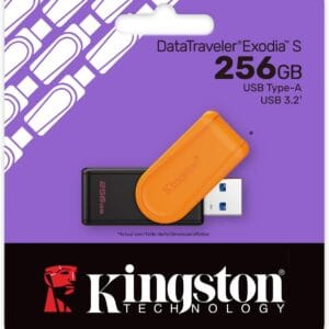 Kingston DataTraveler Exodia S Unidad Flash USB - 256GB - USB 3.2 Gen 1 - USB Type A - Negro/Naranja - DTXS/256GB