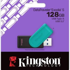 Kingston DataTraveler Exodia S Unidad Flash USB - 128GB - USB 3.2 Gen 1 - USB Type A - Negro/Turquesa - DTXS/128GB