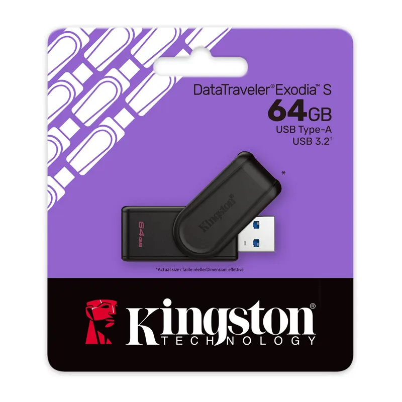 Memoria USB Kingston DataTraveler Exodia S 64GB – USB 3.2 Gen 1 de Alta Velocidad, Diseño Compacto Giratorio y Enganche para Llavero – Fiabilidad Kingston - Imagen 3