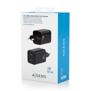ASCH-65W2P040-BK- Cargador GaN 65W, 2xUSB-C PD3.0 QD4.0, Negro
