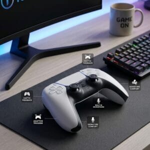 Mando Inalámbrico Sony DualSense PS5 – Retroalimentación Háptica, Gatillos Adaptativos y Micrófono Integrado – Blanco (Original)