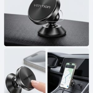 Soporte Magnético de Coche Vention KSL – Rotación 360°, Cuerpo de Aluminio y Adhesivo 3M Extra Fuerte