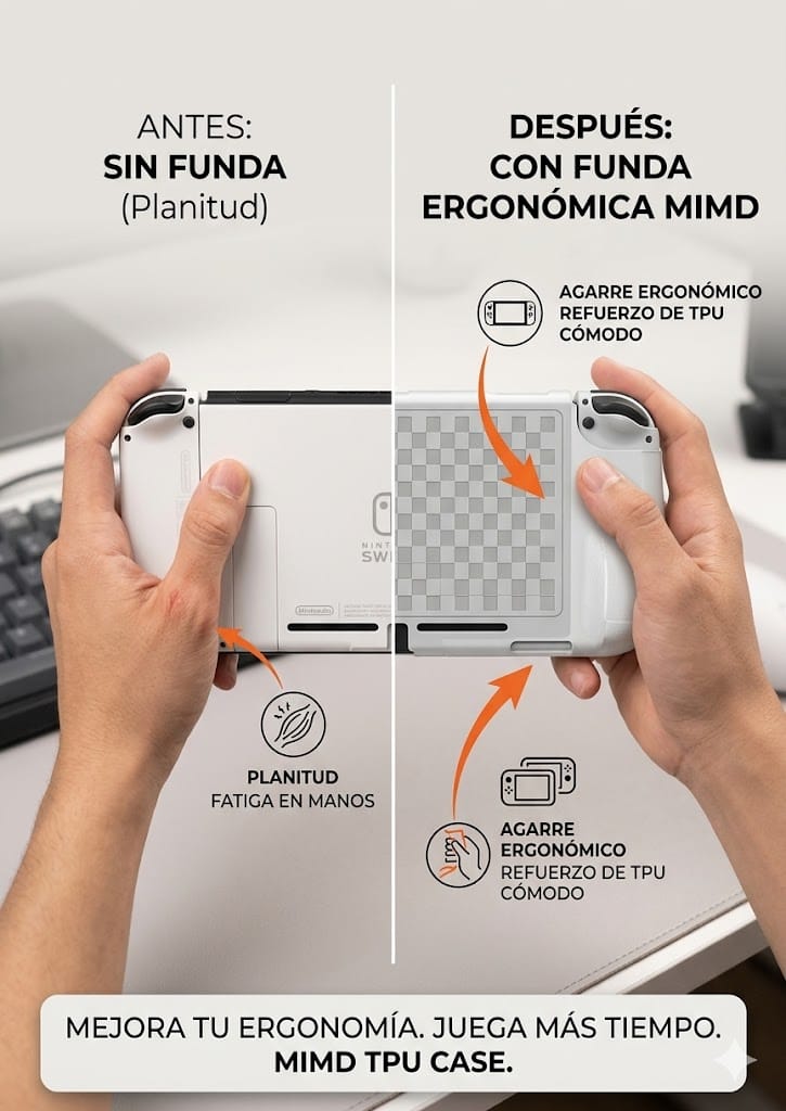 Funda Protectora de TPU para Nintendo Switch OLED – Ergonómica, Antideslizante y con Compartimento para 2 Juegos – Blanca/Transparente - Imagen 2
