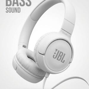 Auriculares de Diadema JBL Tune 500 – Sonido JBL Pure Bass, Micrófono integrado, Cable Plano Antinudos y Diseño Plegable – Blanco