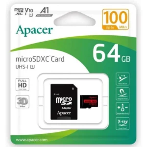 Tarjeta MicroSDXC Apacer 64GB UHS-I U1 - Clase 10, A1 para Apps - Hasta 100MB/s - Ideal para Smartphone, Tablet y Cámaras Full HD