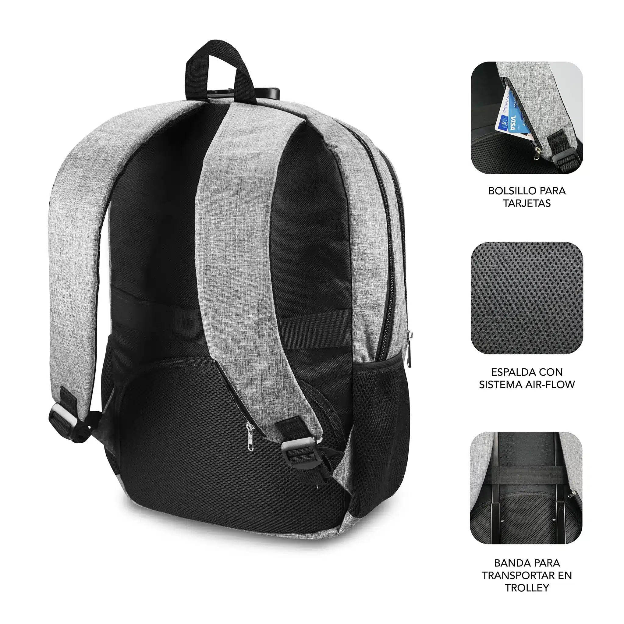 Mochila Para Portátil Urban Lock 16″ Gris - Imagen 5