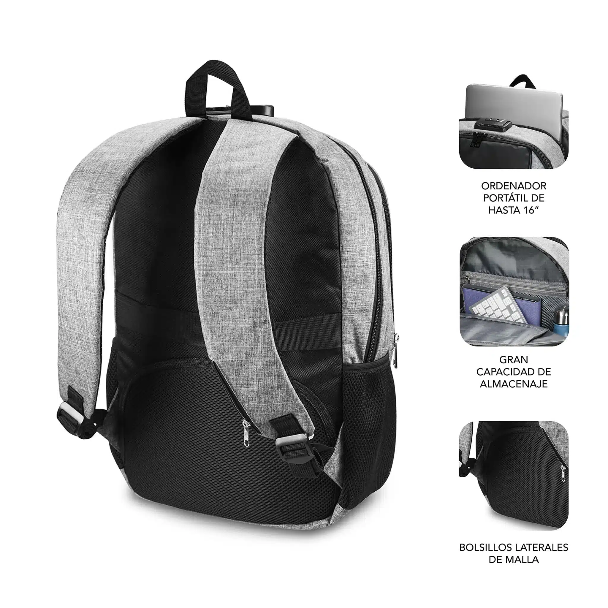 Mochila Para Portátil Urban Lock 16″ Gris - Imagen 4