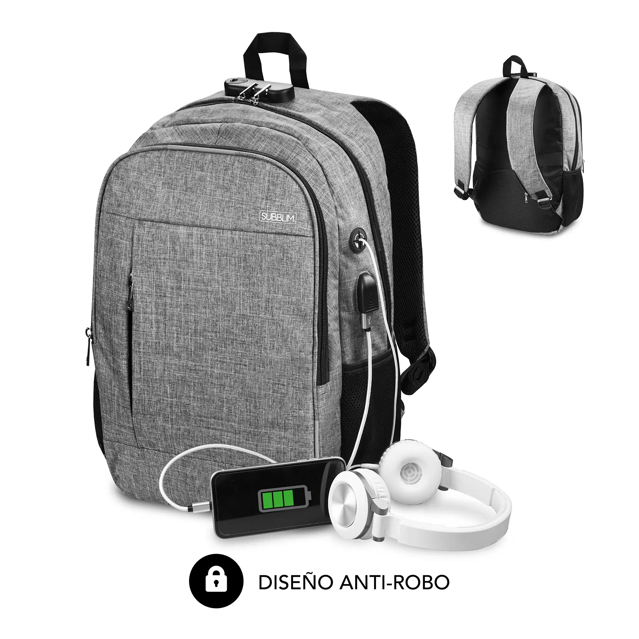 Mochila Para Portátil Urban Lock 16″ Gris - Imagen 3
